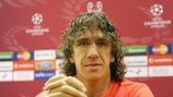 Carles Puyol addresses the press on Tuesday