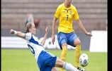 Finland's Anna-Kaisa Rantanen tackles Lina Nilsson during her side's friendly defeat