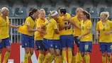 Suecia celebrando el primer tanto del encuentro ante Rusia