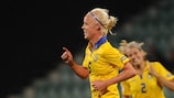 Caroline Seger enjoys her goal against Italy