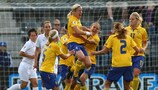 Sweden celebrate after Victoria Sandell Svensson's penalty equaliser against England