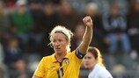 Victoria Sandell Svensson celebrates her second goal of the tournament, the equaliser versus England on Monday
