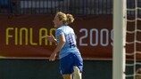Karin Stevens turns away in delight after scoring against Ukraine