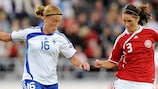 Anna Westerlund (left) closes down Denmark's Katrine Pedersen in the 2009 opening match