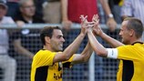 Auch gegen Villarreal wollen sie wieder Tore bejubeln: NACs Anthony Lurling und Edwin de Graaf