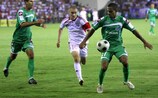 Aktobe (in white) lost out in dramatic style at Maccabi Haifa