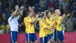 Brøndby salute their fans after beating Hertha 2-1