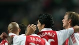 Luis Suárez celebrates one of his four goals against Slovan
