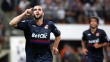 Lisandro takes the acclaim after scoring a hat-trick for Lyon against Anderlecht