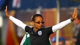Hope Powell shows her delight at the final whistle
