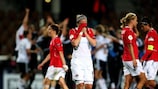 Norway's players including Ingvild Stensland (right) react to defeat