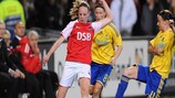 Brøndby edged past Alkmaar, aided by a red card for Annelies Zondag (left)