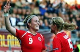 Isabell Herlovsen (left) helped clinch a 3-0 victory against the Netherlands