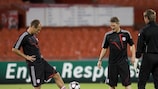 Arjen Robben and Bastian Schweinsteiger in training ahead of Tuesday's match