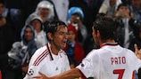 Filippo Inzaghi (left) celebrates his second goal with Pato