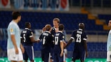 Salzburg celebrate their victory over Lazio in Rome