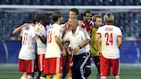 Salzburg celebrate their unlikely victory against Villarreal