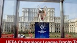 The trophy stands on display in the Romanian capital during the tour's stop in Bucharest
