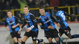 Brugge celebrate a goal in victory against FK Partizan