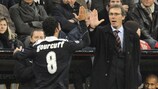 Yoann Gourcuff celebrates his goal with Bordeaux coach Laurent Blanc