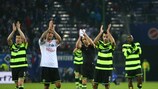 Celtic's players applaud their fans in Hamburg
