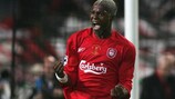 Djibril Cissé celebrates converting his penalty in the 2005 UEFA Champions League final shootout