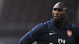 Sol Campbell in action for Arsenal reserves during his spell on trial