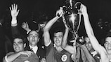 Benfica's players celebrate with the trophy after winning their first European Champions Clubs' Cup in 1961