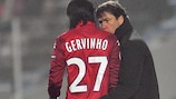 Injured Lille striker Gervinho with his coach coach Rudi Garcia