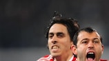 Yossi Benayoun (left) is first to congratulate Javier Mascherano on his equaliser against Unirea