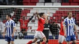 Javi García celebrates scoring a round of 32 goal against Hertha