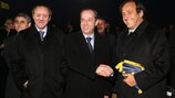 MFA president Joseph Mifsud, Maltese PM Lawrence Gonzi and Michel Platini