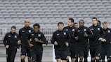 The Lyon squad in training ahead of Tuesday's first leg