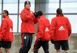 Fernando Torres in training for Liverpool in Lisbon