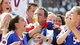 Coach Bruno Bini joins the French celebrations after masterminding the 2003 success