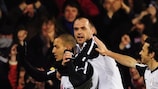 Fulham celebrate Bobby Zamora's opening goal