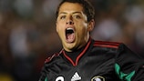Javier Hernández celebrates a goal for Mexico
