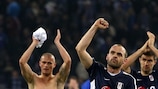 Danny Murphy leads the applause at full time in Hamburg