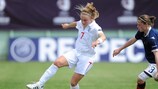 England winger Isobel Christiansen vies with Scotland's Lisa Robertson in their Group A opener