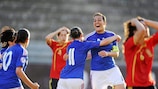 Kelly Gadea and Lea Le Garrec (11) lead the French celebrations at full time