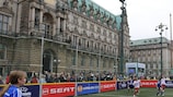 Action from the UEFA Europa League final youth tournament at Hamburg's Rathausmarkt