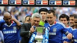 Chelsea manager Carlo Ancelotti and captain John Terry prepare with the FA Cup