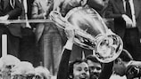 Bayern's Franz Beckenbauer lifts the trophy in 1975