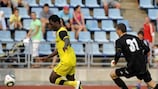 Sparta's Bony Wilfried (left) stretches the Metalurgs defence