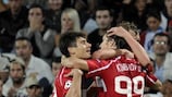 Os jogadores do Spartak festejam o golo frente ao Marselha