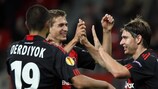 Patrick Helmes (Bayer 04 Leverkusen) peut être heureux : face à Rosenborg, il s'offre l'un des triplés de cette prolifique soirée d'UEFA Europa League.