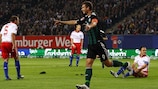 Edin Džeko celebrates one of his ten goals in 17 Bundesliga games this term