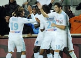 Marseille celebrate Loïc Rémy's first-half winner against AS Nancy-Lorraine