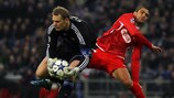 Etey Shechter (right) is thwarted by Schalke goalkeeper Manuel Neuer
