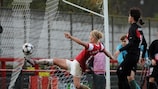 Katie Chapman touches the ball in to clinch victory for Arsenal
